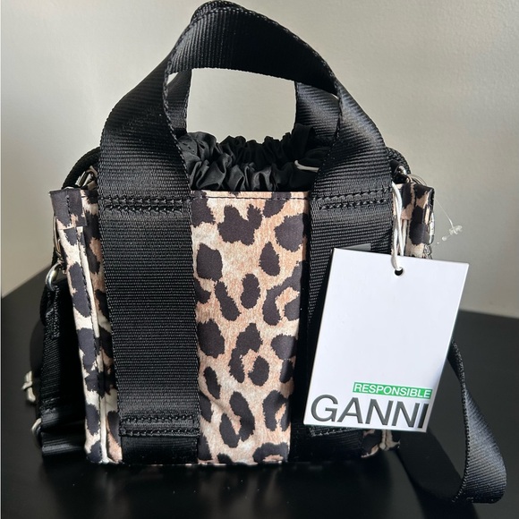 NWT GANNI Leopard Print Mini Tech Tote Bag - Picture 3 of 4